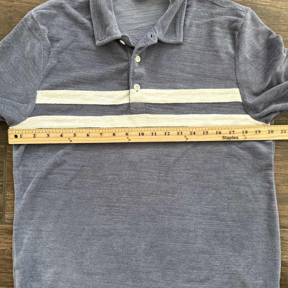 Faherty Cabana Polo Shirt Men Medium Towel Terry Surf Stripe Blue White Beach - Picture 5 of 10